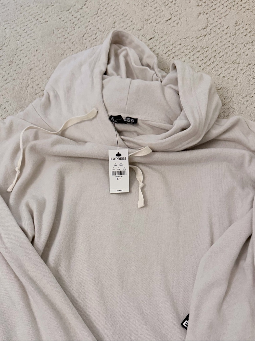 Express Soft Cream Tunic Swear Hoodie Dress XS NWT - Picture 3 of 4